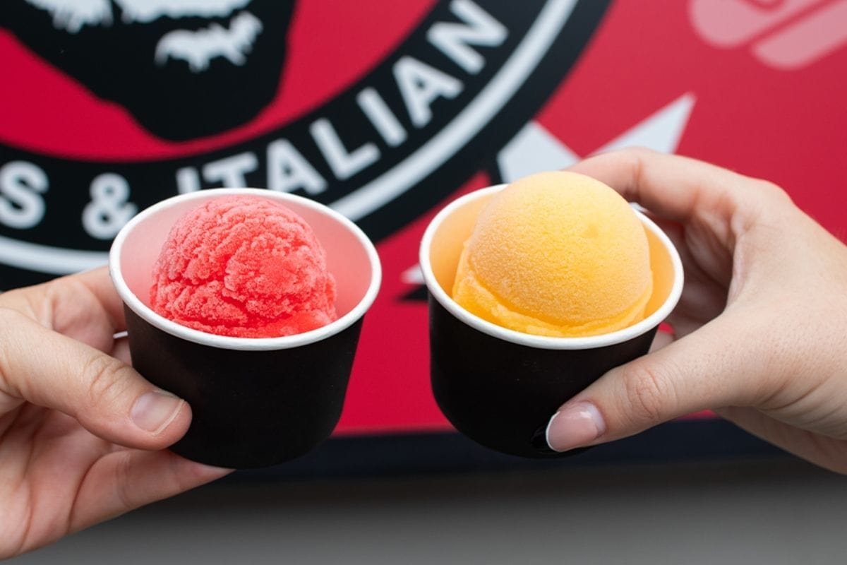 Cherry, mango, and cotton candy Italian ice flavors from Fat One's Hot Dogs at Universal CityWalk