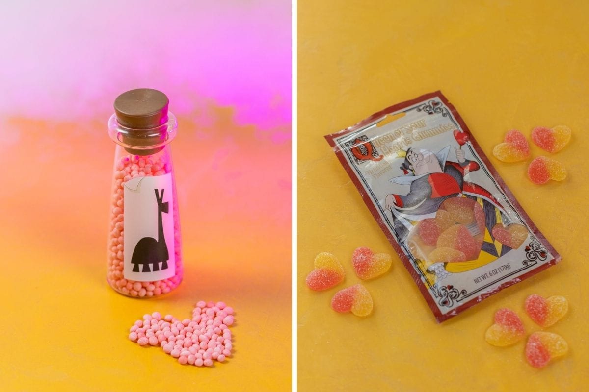 Extract of Pink Llamanade Candy Bits and Queen of Sour Hearts Gummies packaging