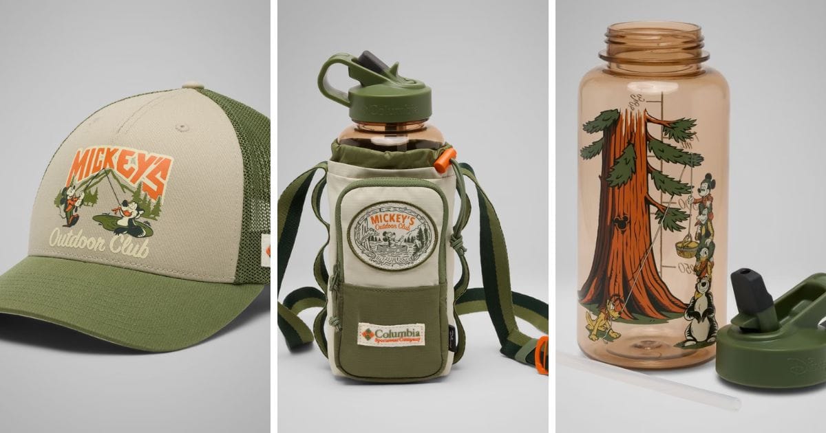 Columbia x Disney Mickey's Outdoor Club baseball cap and water bottle
