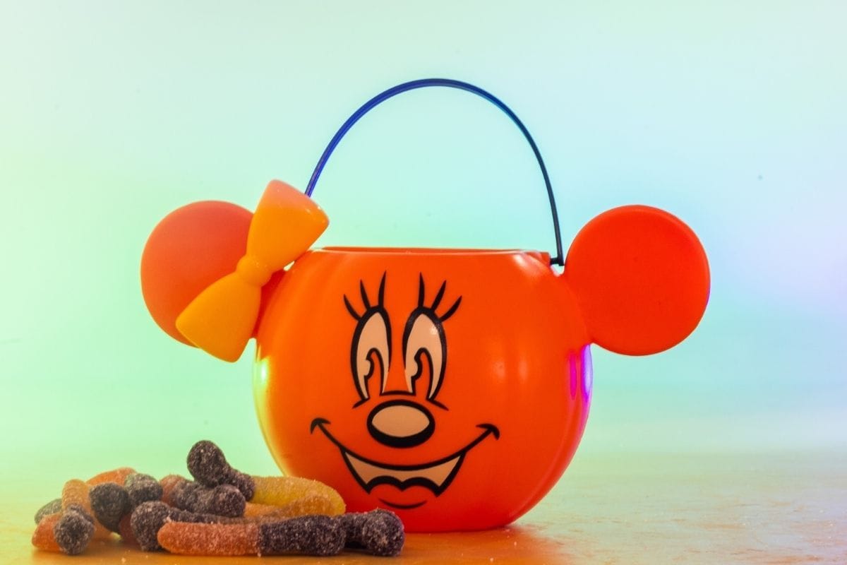 Pumpkin Minnie Mouse package filled with sour worms candy