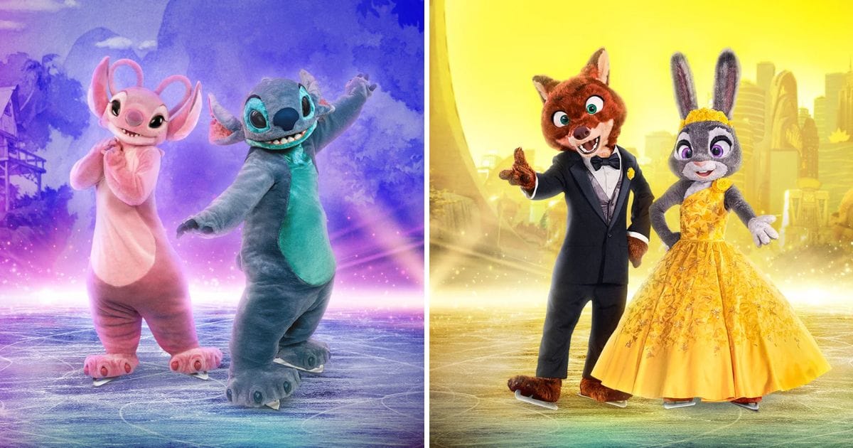 Stitch and Angel skating alongside Judy Hopps and Nick Wilde from Zootopia during Disney On Ice