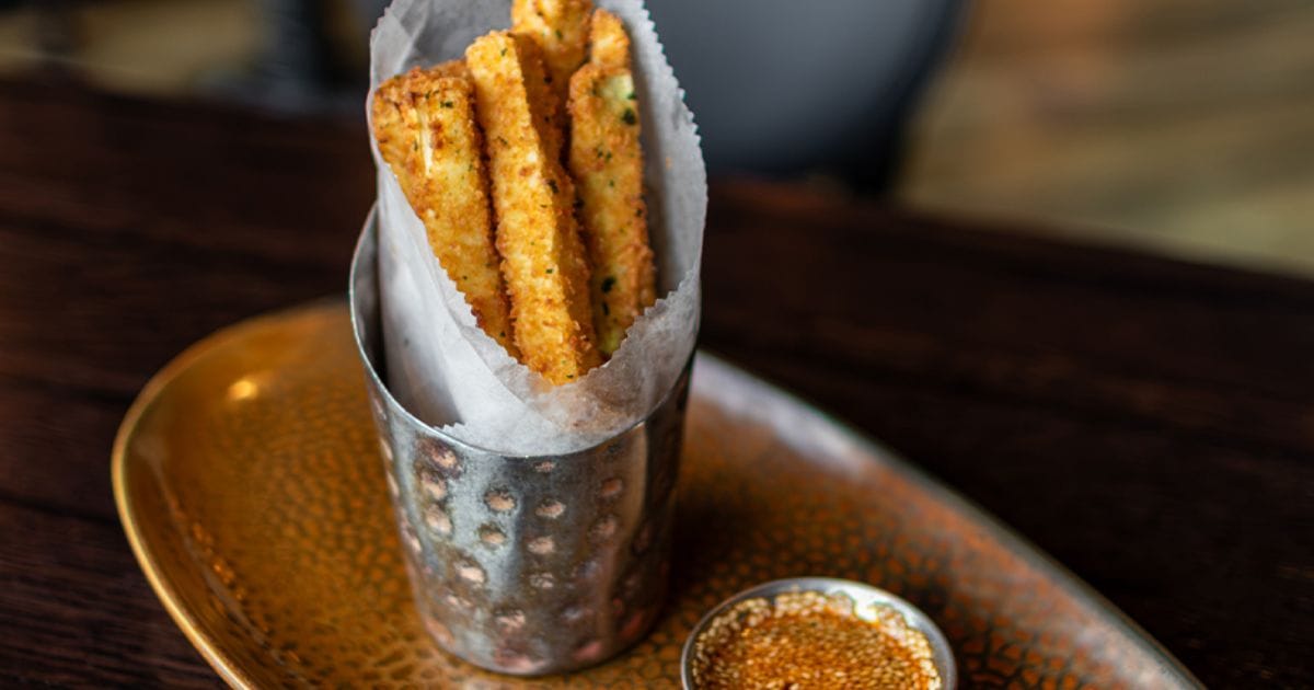 Crispy Zucchini appetizer at Toothsome Chocolate Emporium with sesame-soy dipping sauce