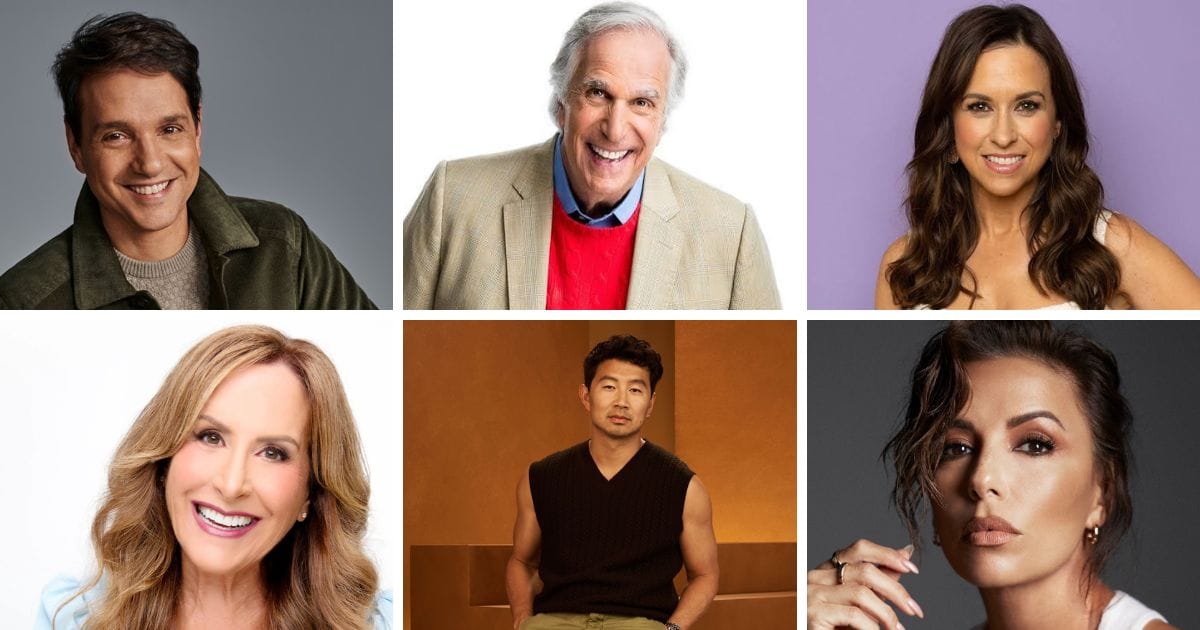 Collage of celebrity narrators featured in the EPCOT Candlelight Processional 2026 schedule.