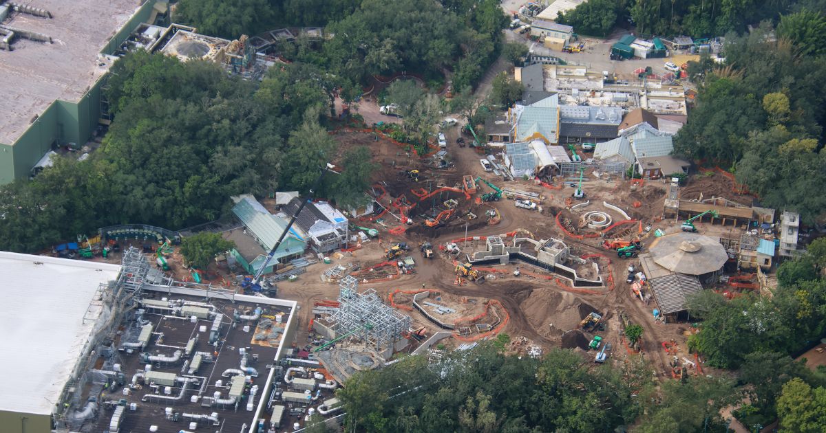 Aerial view of construction zones and material staging yards in Tropical Americas