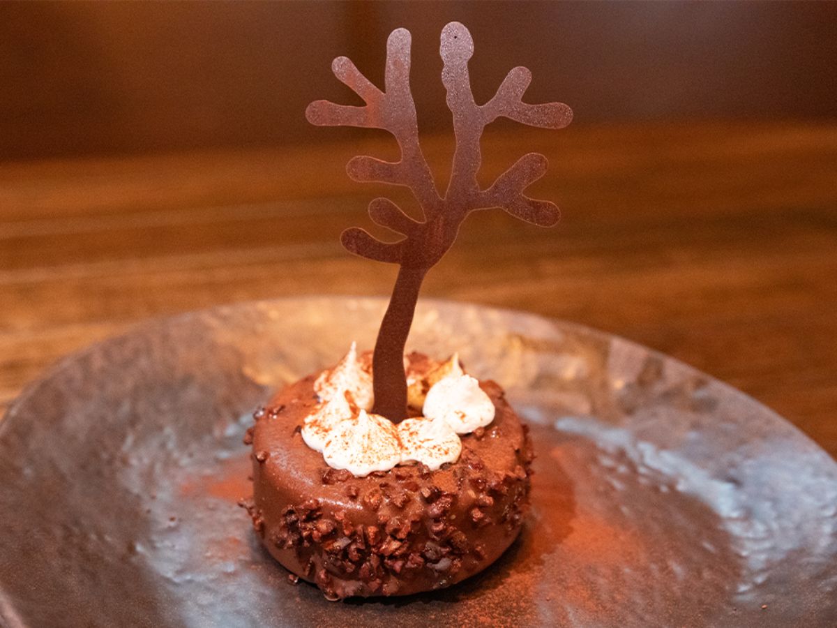 Black Forest Cake encased in a chocolate shell at Le Gobelet Noir