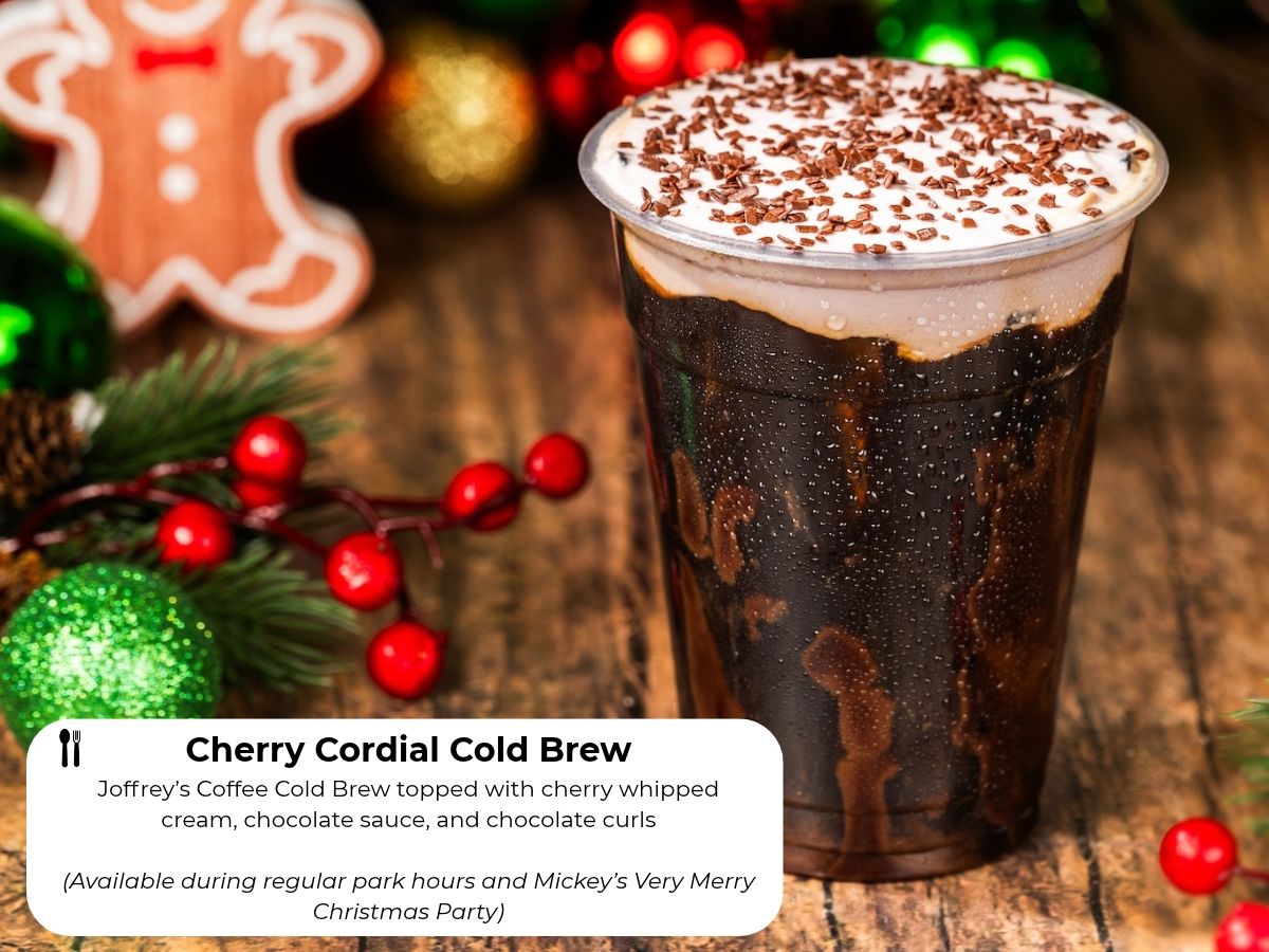 Cherry Cordial Cold Brew coffee drink with cherry whipped cream