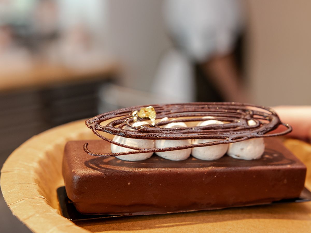 A chocolate hazelnut crunch pastry served at TODAY Cafe