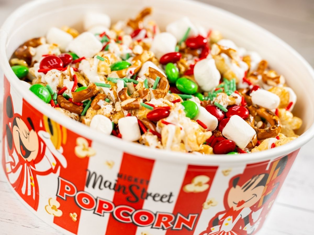 Cinnamon Crunch Holiday Popcorn coated in cinnamon sugar