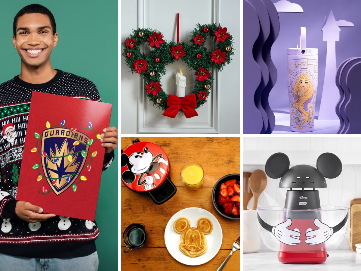 A Mickey Mouse icon wreath and other Disney-themed holiday decorations displayed in a home