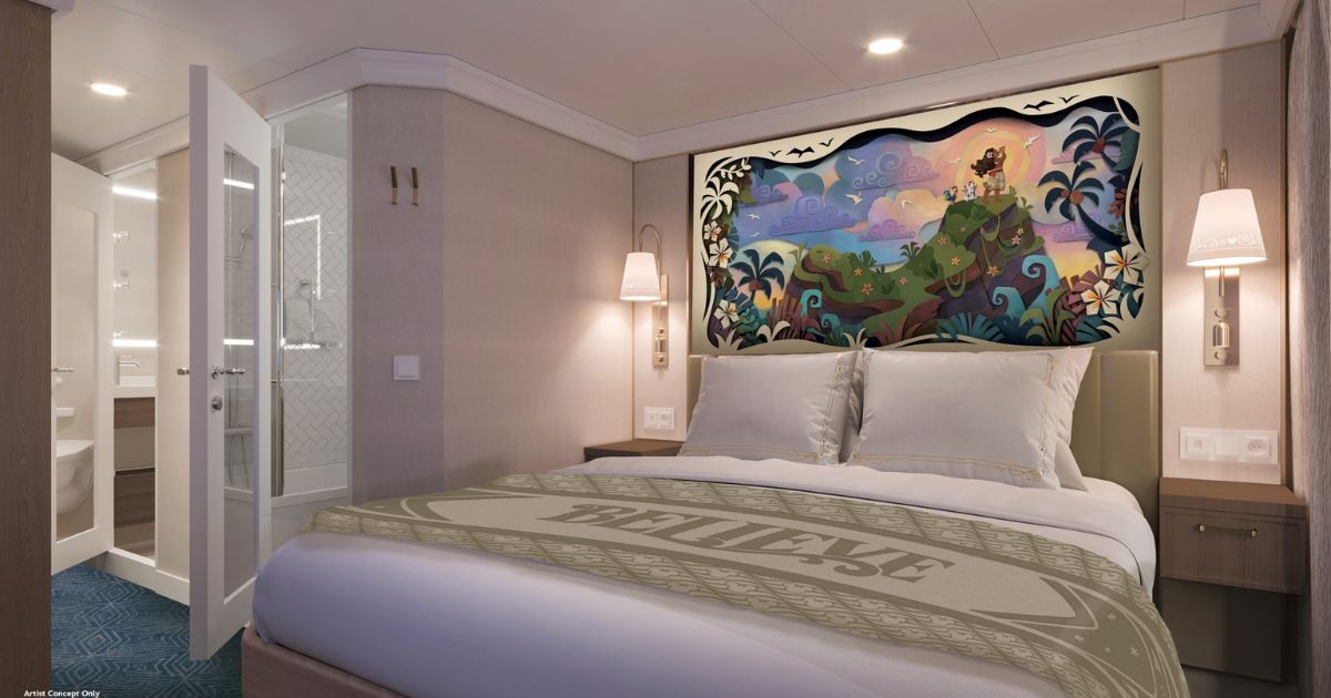 A Deluxe Family stateroom layout on the Disney Believe