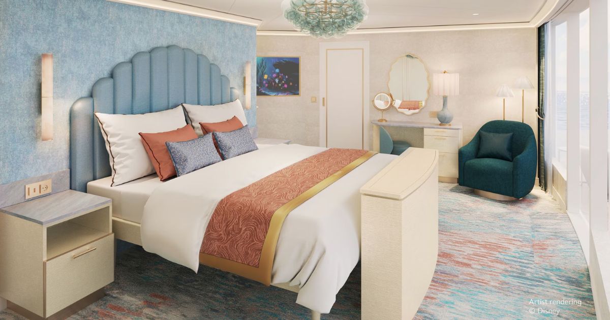 Living space inside a Concierge Royal Suite on the Disney Believe
