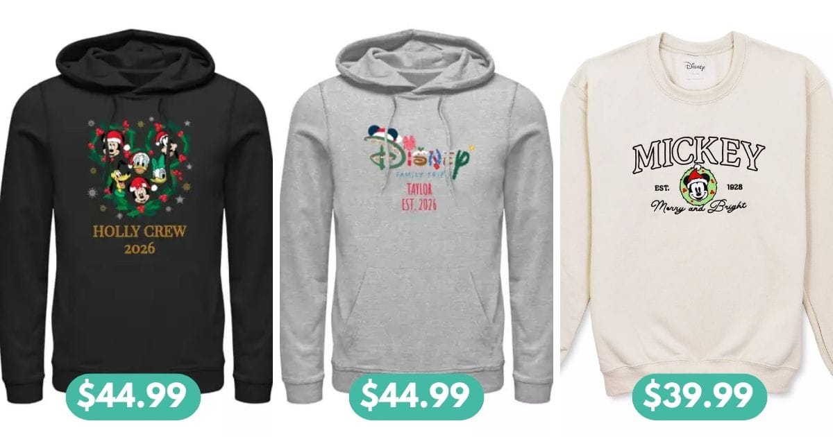 Disney Christmas hoodies and fleece zip-ups