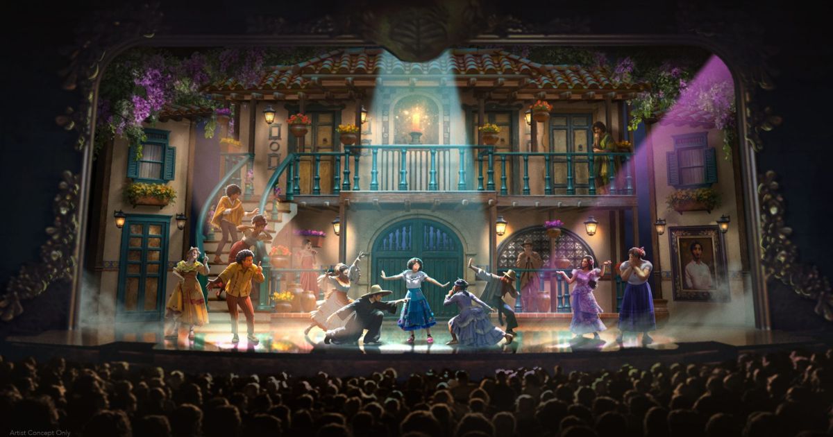 Performers on stage during the Disney Encanto show on the Disney Believe