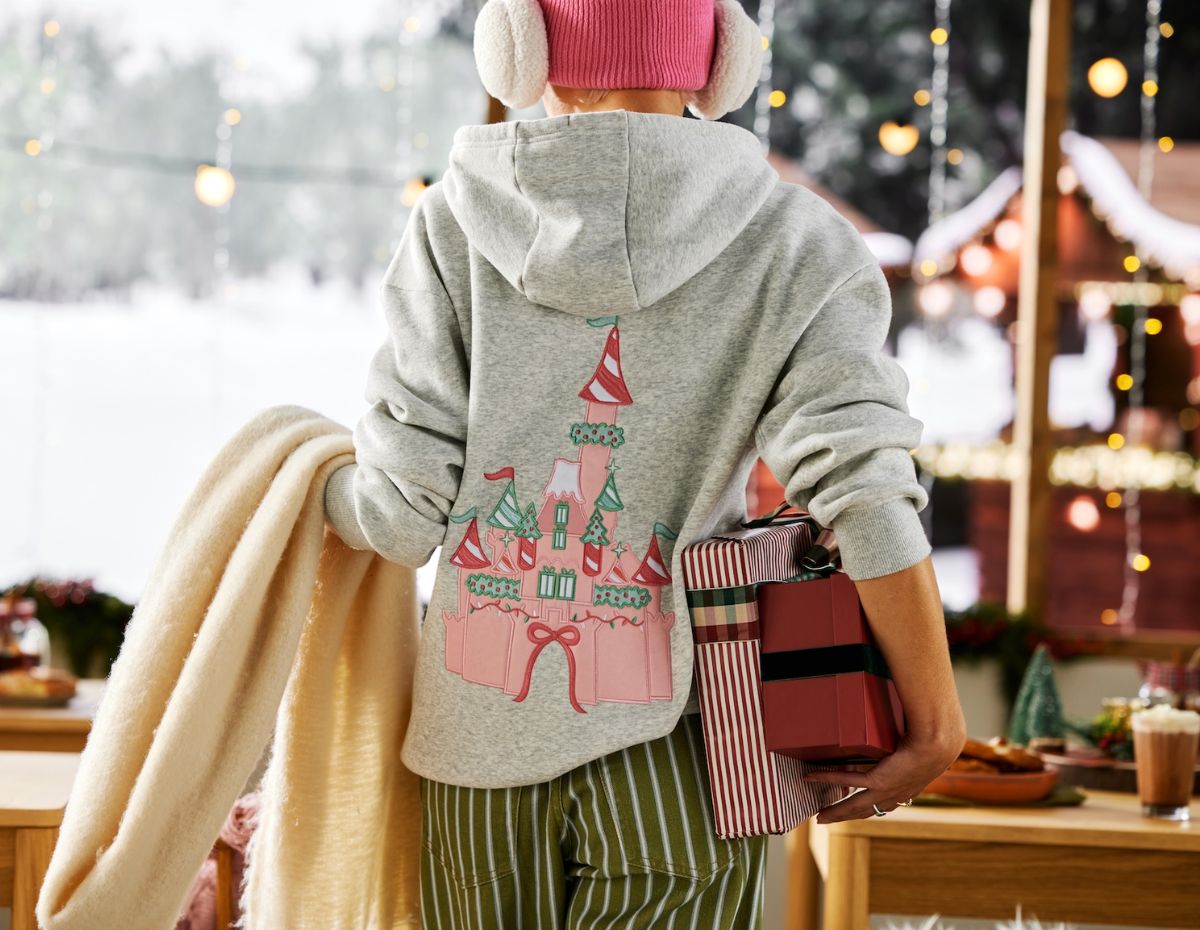 An array of apparel from the Disney Holiday Pastel Collection showing gorgeous pink hues