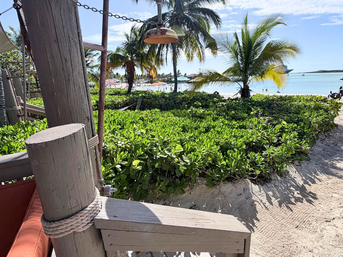 View looking out from the cabana porch toward the Castaway Cay lagoon