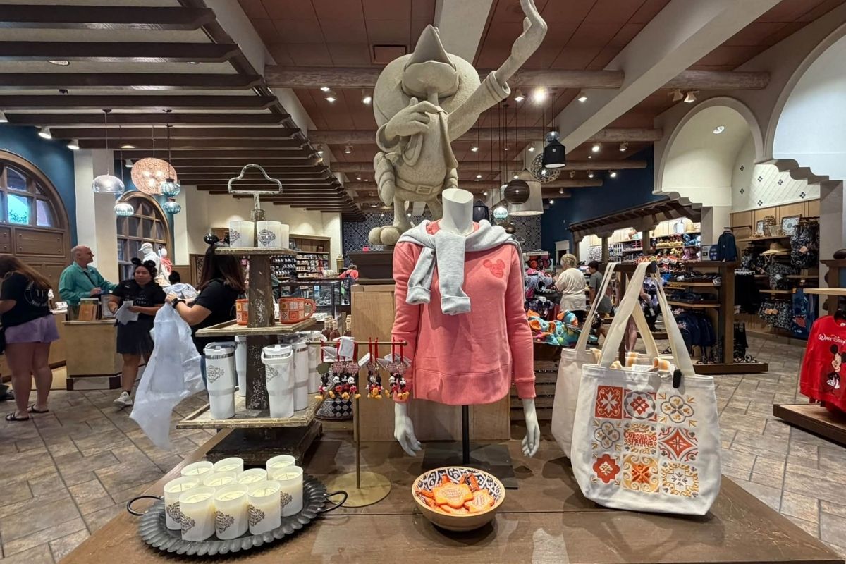 A merchandise display showing the new mosaic-patterned products at Disney's Coronado Springs Resort