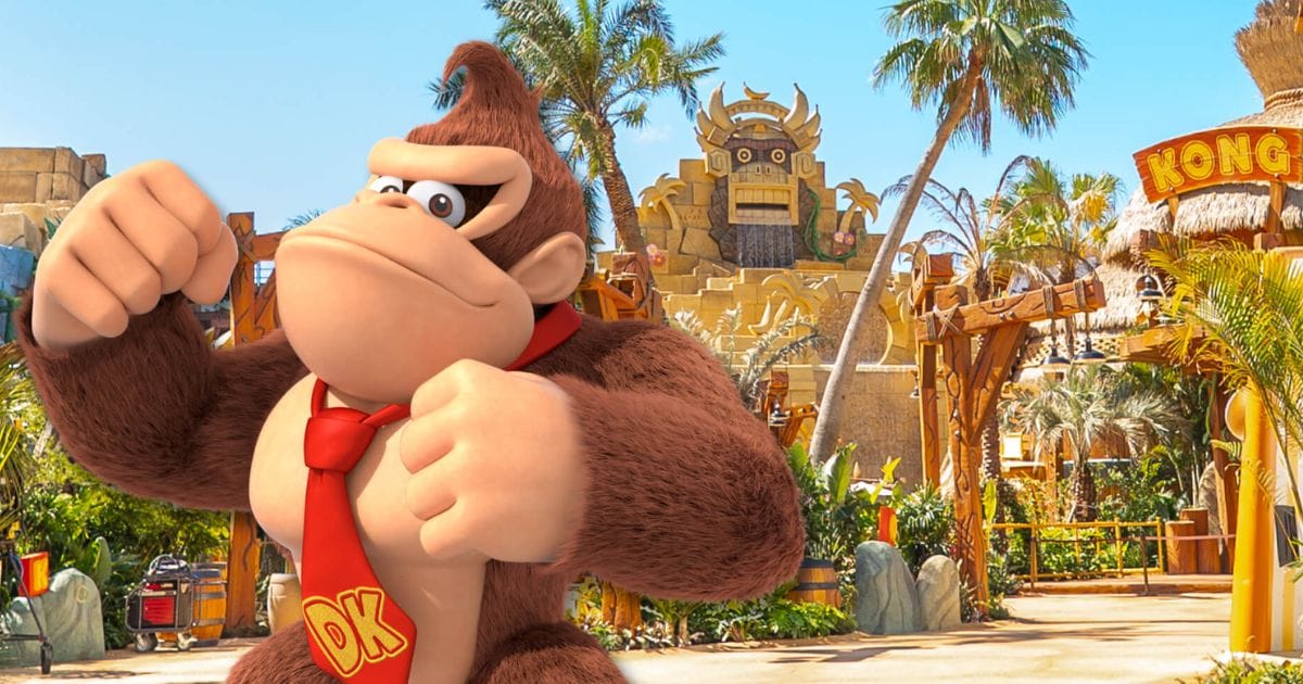 The golden temple structure rising over Donkey Kong Country