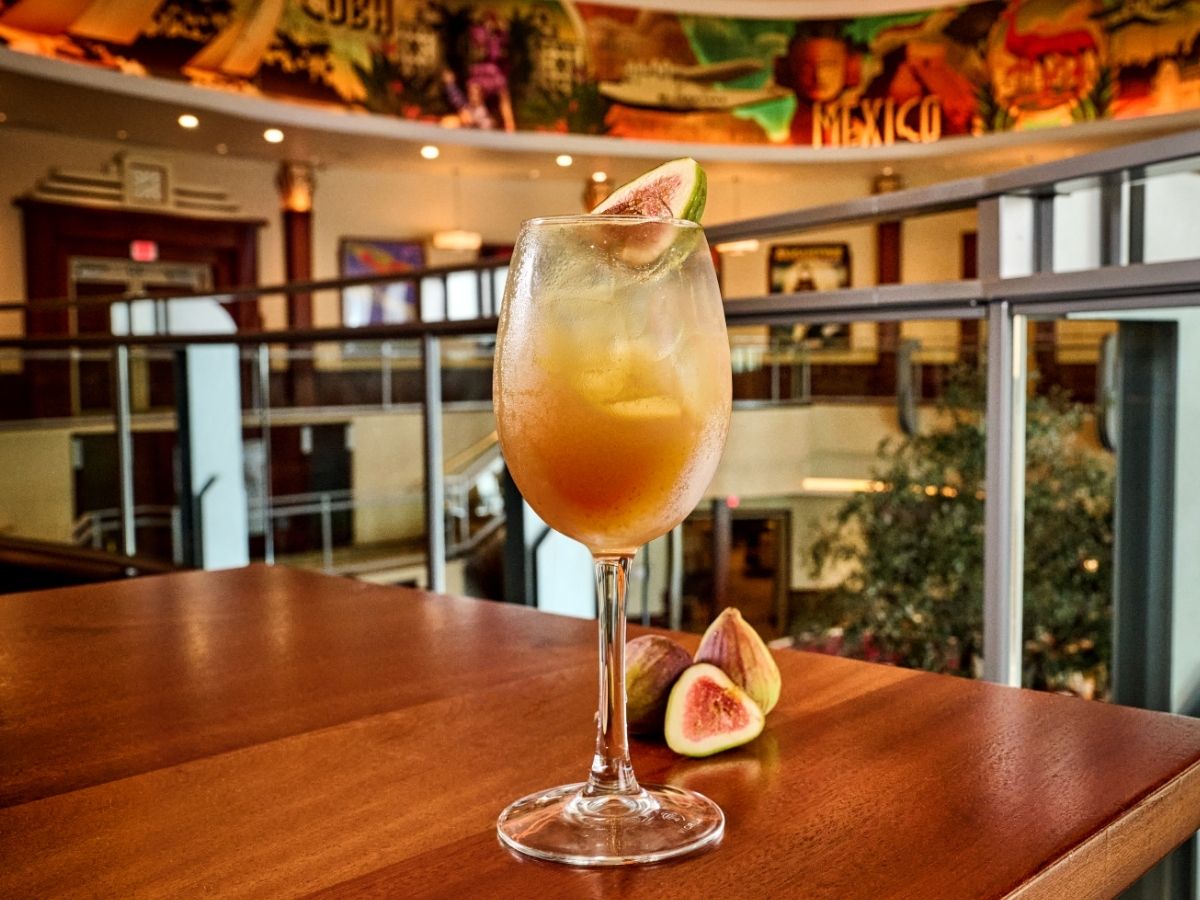 The Fig Spritz cocktail garnished for the holidays