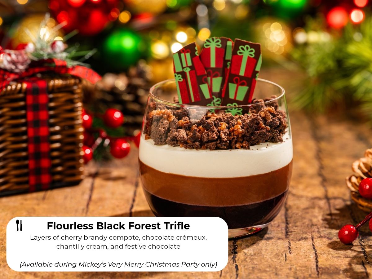 Flourless Black Forest Trifle layered in a glass