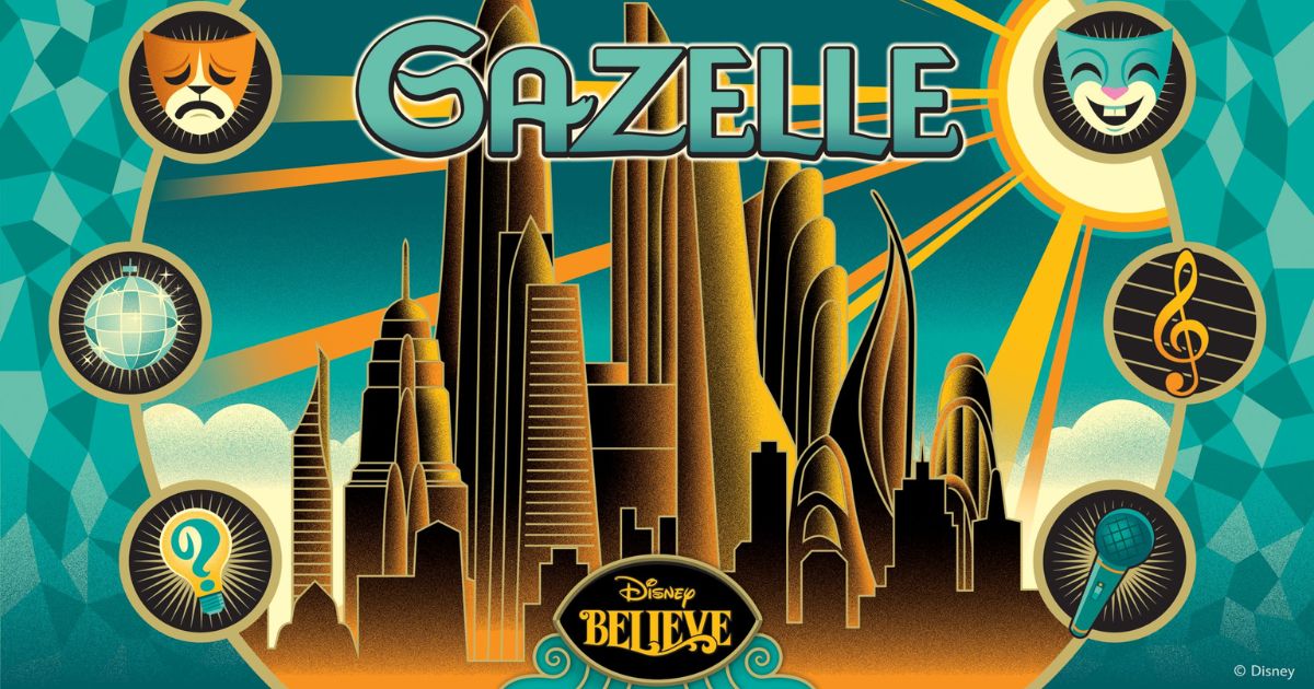 Concept art of the two-story Gazelle lounge interior on the Disney Believe
