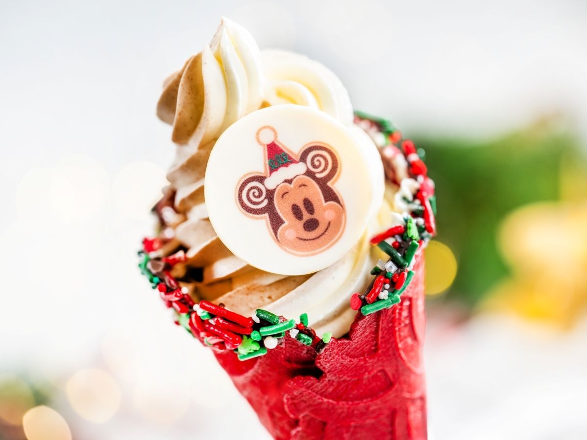 The Gingerbread Mickey Cone soft serve at Swirls on the Water