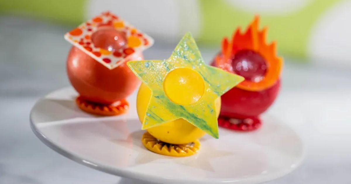 Candy memory orb chocolate spheres displayed on a platter
