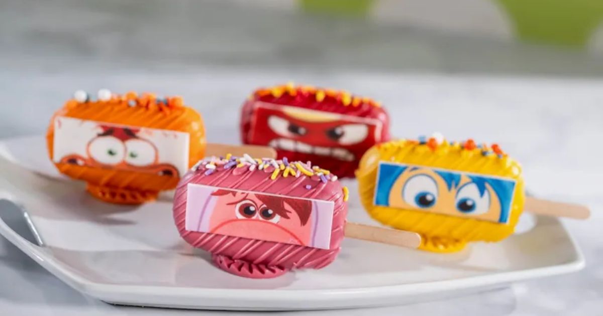 Display counter showcasing an assortment of Inside Out character treats