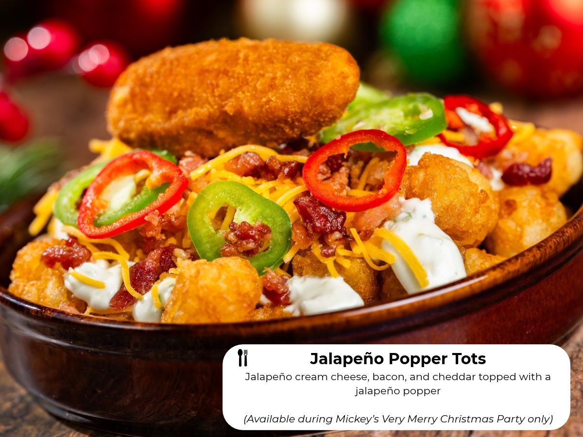 Jalapeno Popper Tots covered in bacon and cheese