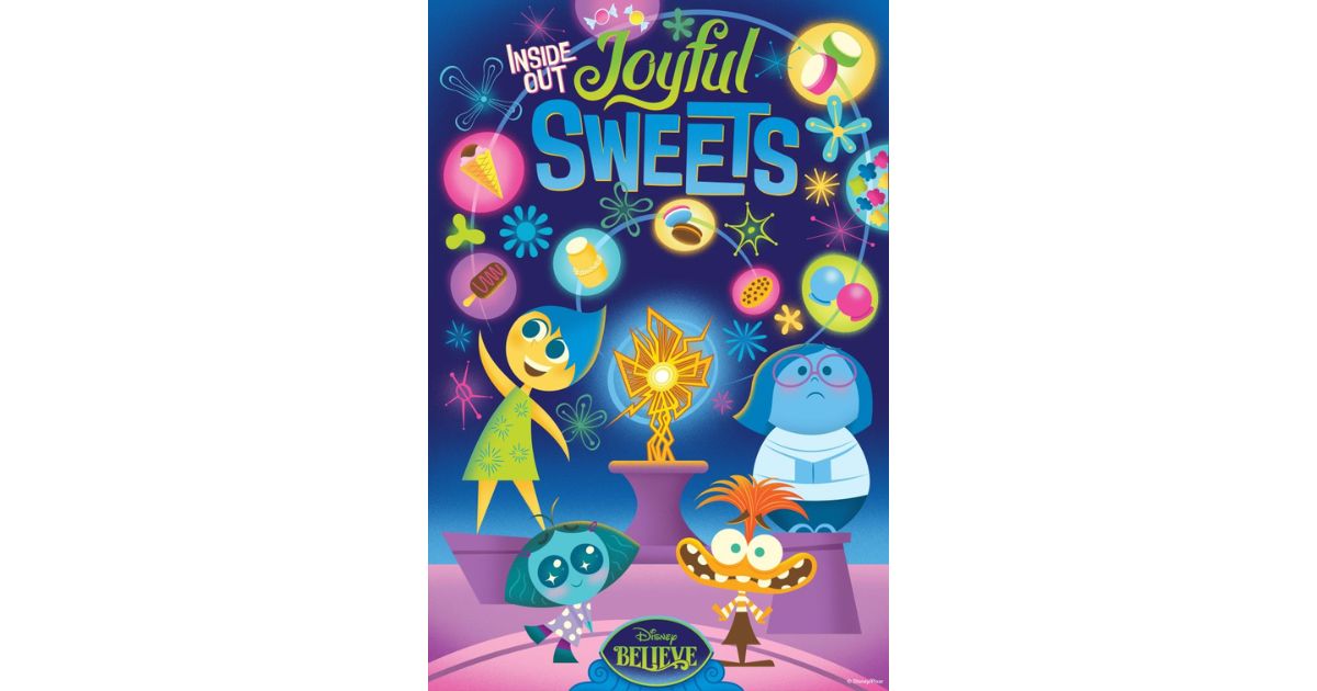 Interior view of the colorful Joyful Sweets dessert shop on the Disney Believe