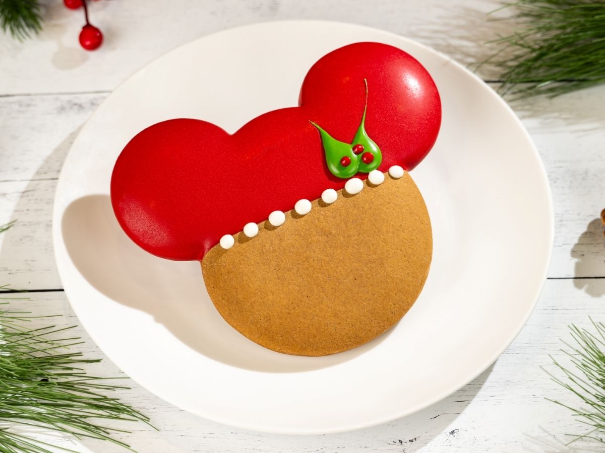 Large Mickey Gingerbread Cookie decorated with festive trim