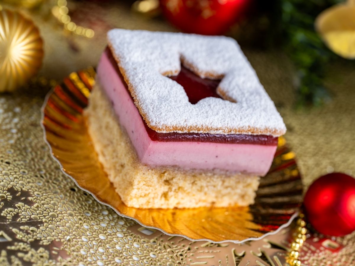 The Linzer Cookie Mousse Torte available at ABC Commissary