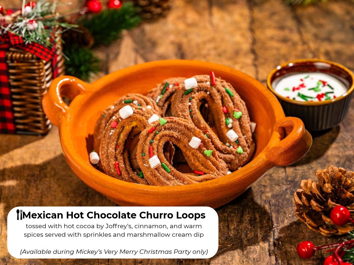 Mexican Hot Chocolate Churro Loops with marshmallow cream dip