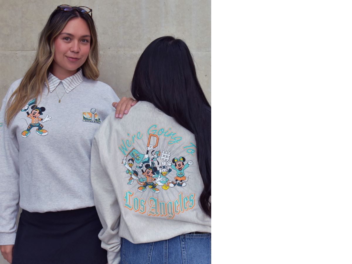 A group wearing various Champion team crewnecks featuring Disney characters