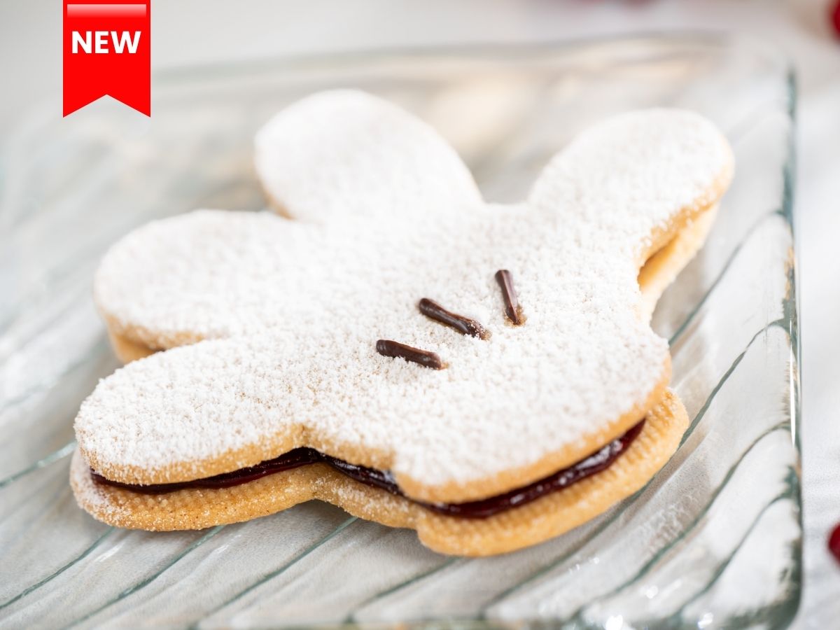 The Mickey Glove Linzer Cookie filled with jam at Amorette's Patisserie
