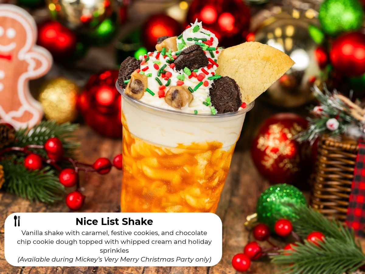 Nice List Shake topped with whipped cream and holiday sprinkles