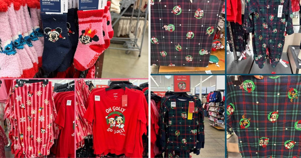 Children wearing matching Old Navy x Disney Holiday pajamas