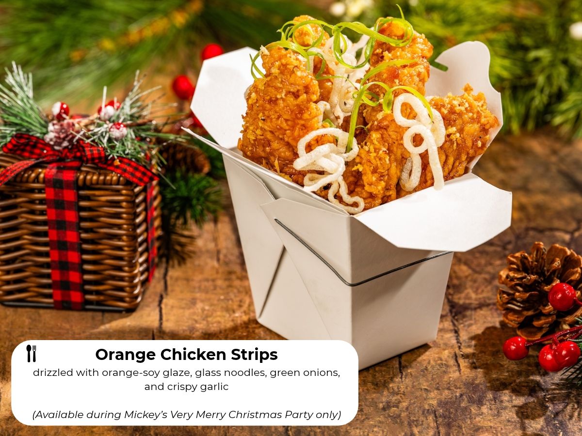 Orange Chicken Strips glazed with soy sauce and garlic