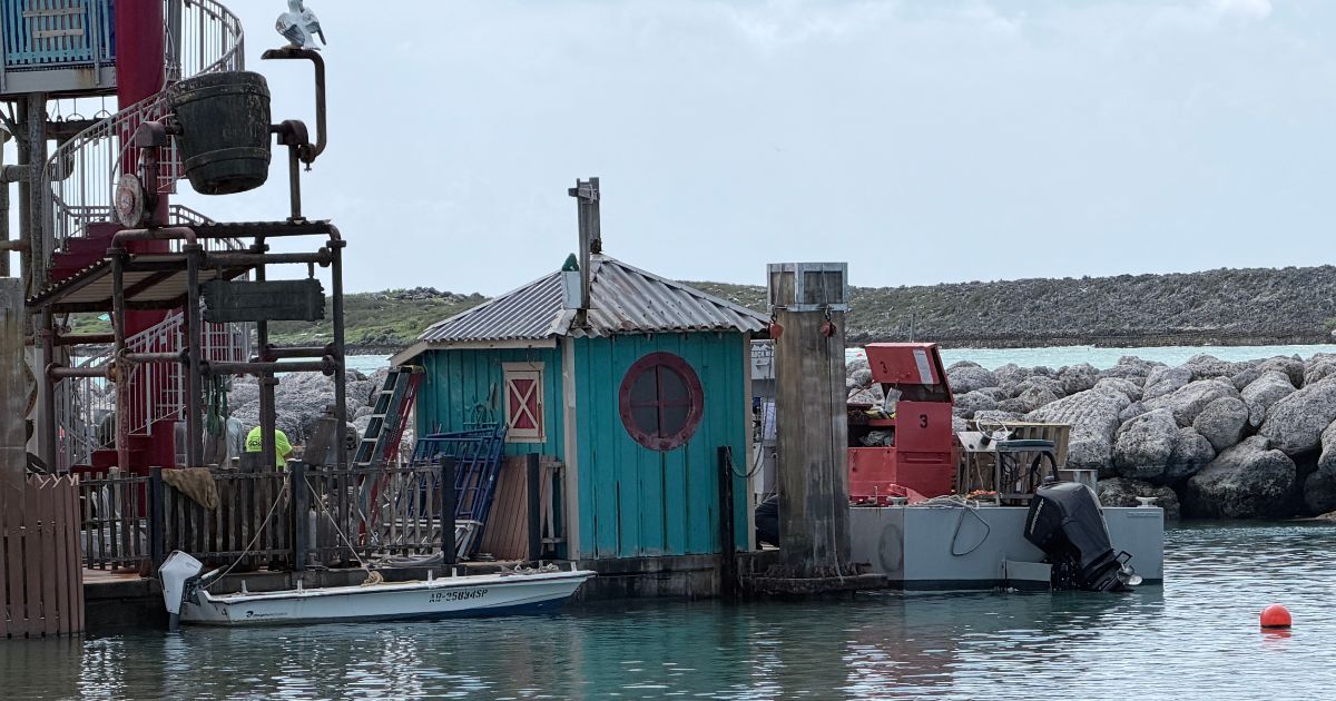Side profile of the shuttered Pelican Plunge structure showing flumes and empty water areas