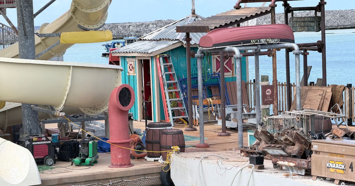 Pelican Plunge water dump bucket and architectural details under active refurbishment