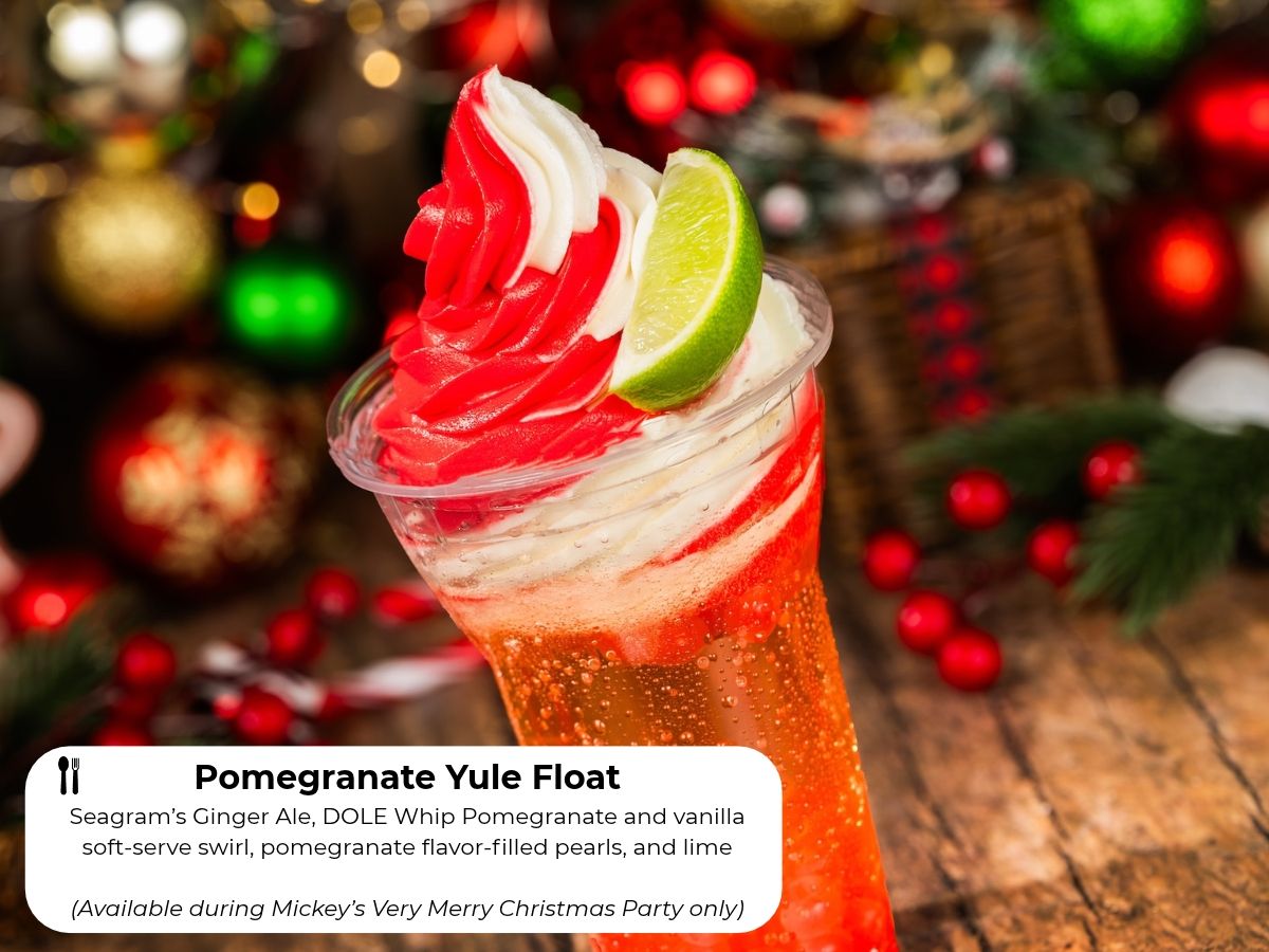 Pomegranate Yule Float featuring Dole Whip and ginger ale