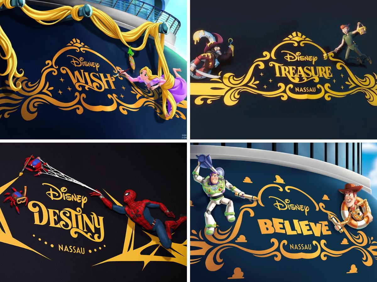 Stern character sculptures across the Disney Wish class vessels