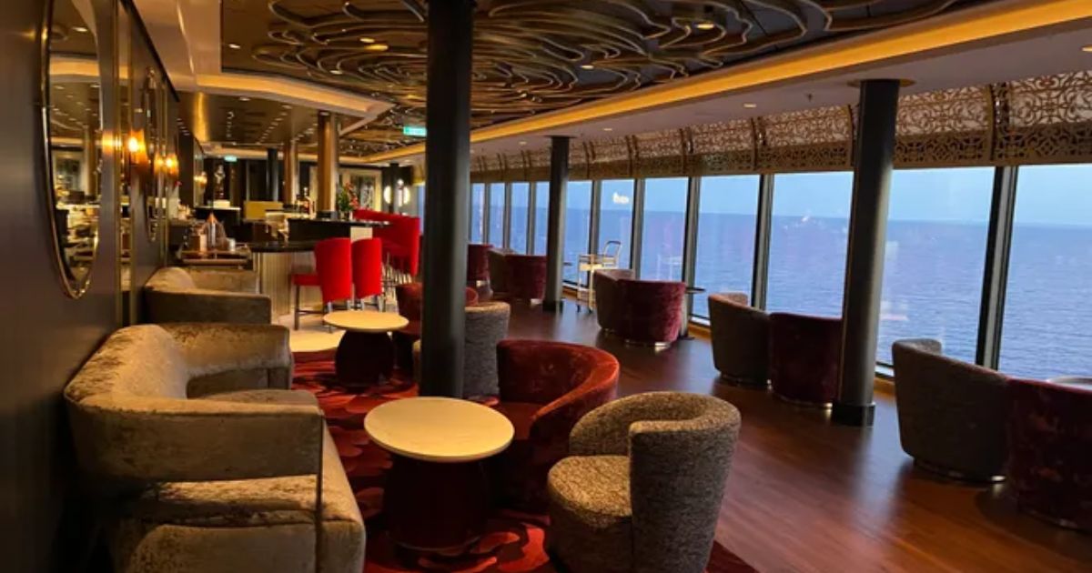 Seating and bar counter inside The Rose lounge