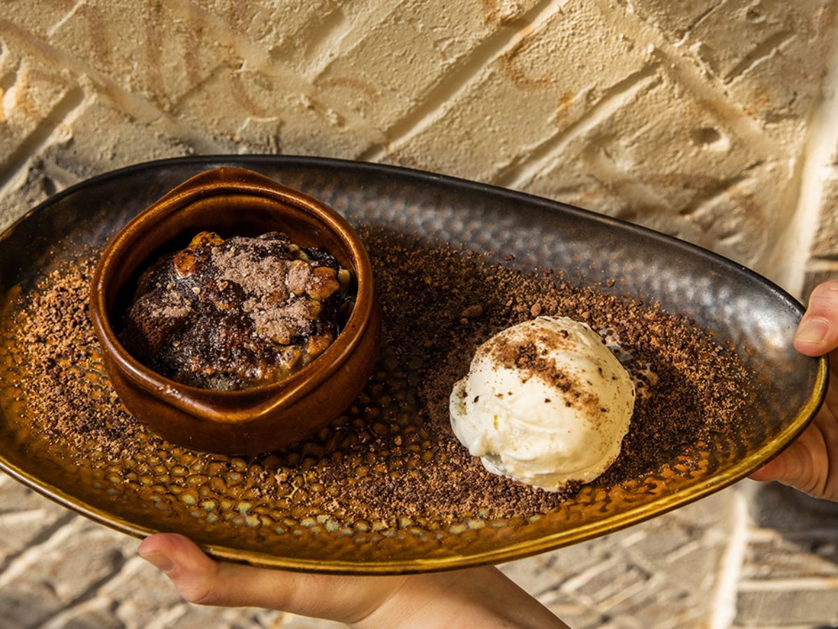 A serving of Triple Chocolate Bread Pudding from Toothsome Chocolate Emporium