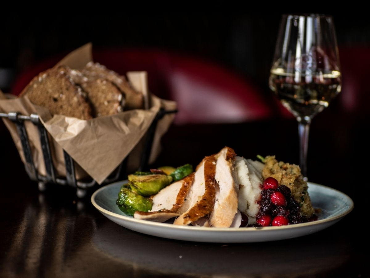A plated Turkey Dinner with seasonal vegetables at Raglan Road
