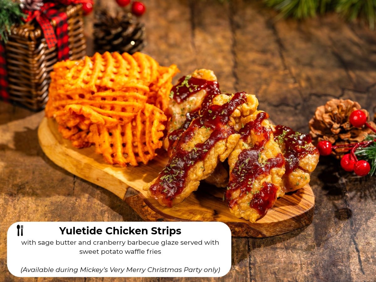 Yuletide Chicken Strips with sweet potato waffle fries