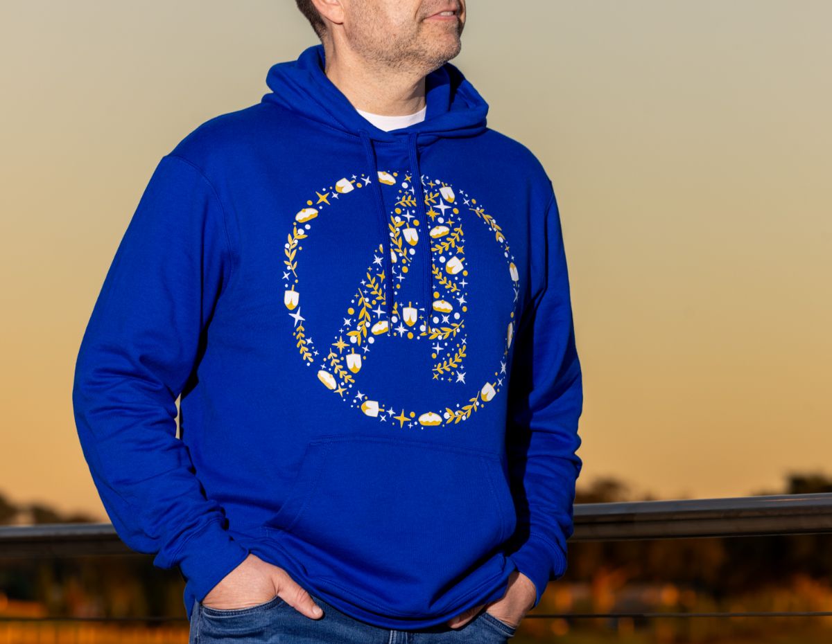 The Avengers Hanukkah hoodie showing Marvel heroes