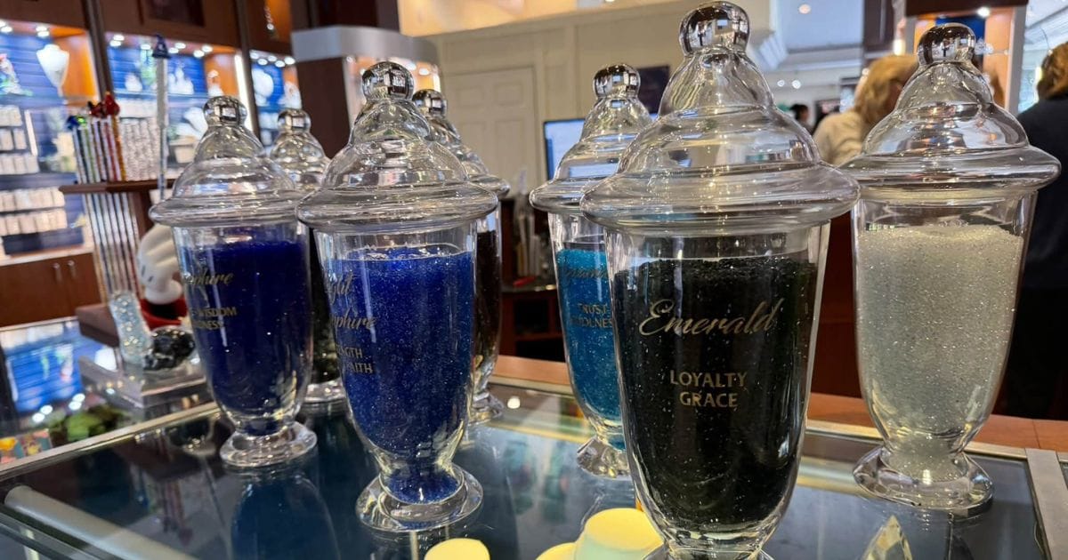 Colored crystals used to fill a custom Crystal Wish Keeper wand at Crystal Arts by Arribas Brothers