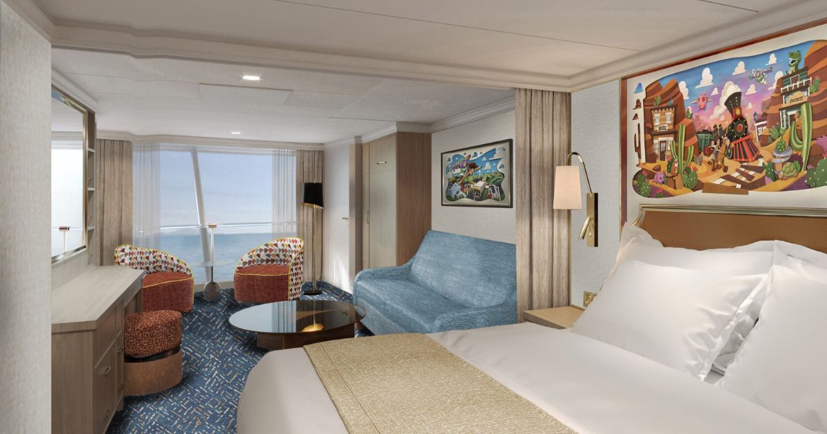 A Toy Story themed Concierge stateroom that sleeps five guests
