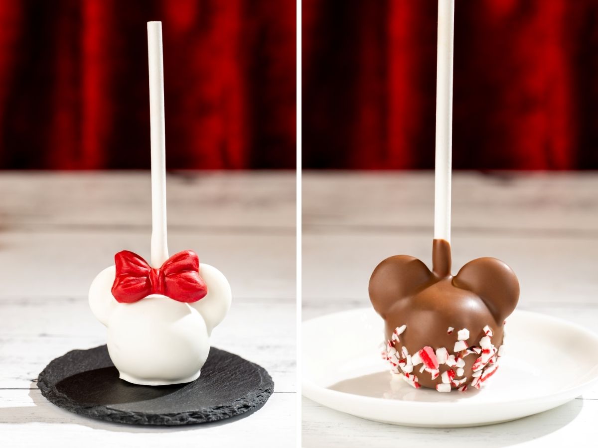 Mickey and Minnie Holiday Funfetti Cake Pop decorated with festive icing
