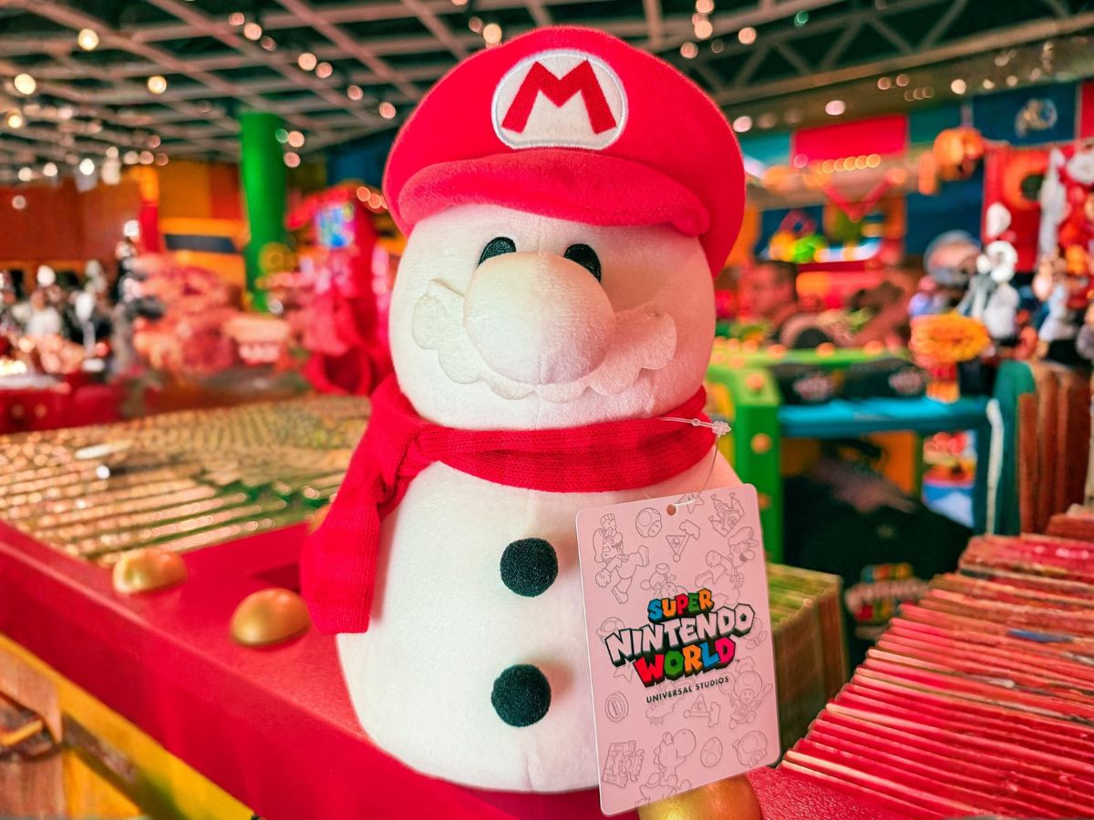 Plush Mario snowman toy with soft textured material